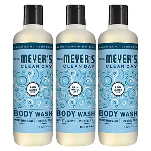 Mrs. Meyer's Moisturizing Body Wash for Women and Men, Biodegradable Shower Gel Formula Made with Essential Oils, Rain Water Scent, 16 oz Bottle, Pack of 3