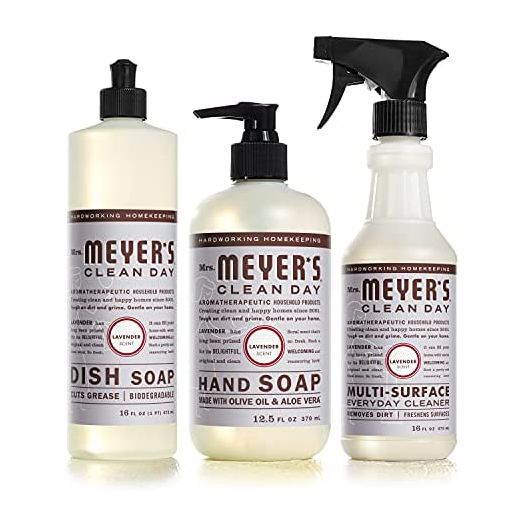 Mrs. Meyer's Kitchen Essentials Set, Includes: Hand Soap, Dish Soap, and All Purpose Cleaner, Lavender, 3 Count Pack