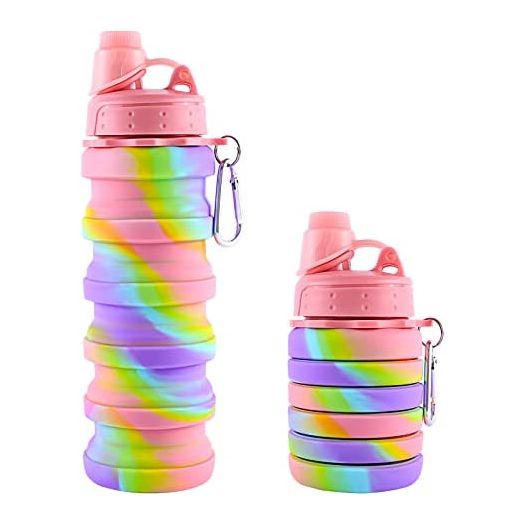 MAKERSLAND Rainbow Collapsible Sports Water Bottle, Pink