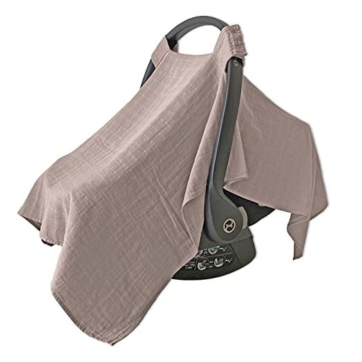 MOZAH 100% Organic Muslin Baby Car Seat Cover Muslin Carseat Canopy Baby Car Seat Covers for Boys (Warm Taupe)