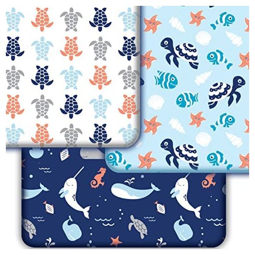GROW WILD Crib Sheets for Boys or Girls | 3 Pack Soft Jersey Cotton Fitted Crib Sheets Neutral | White Blue Baby Crib Sheets for Girl, Crib Mattress Sheet or Toddler Bed Sheets | Ocean Whale Narwhal