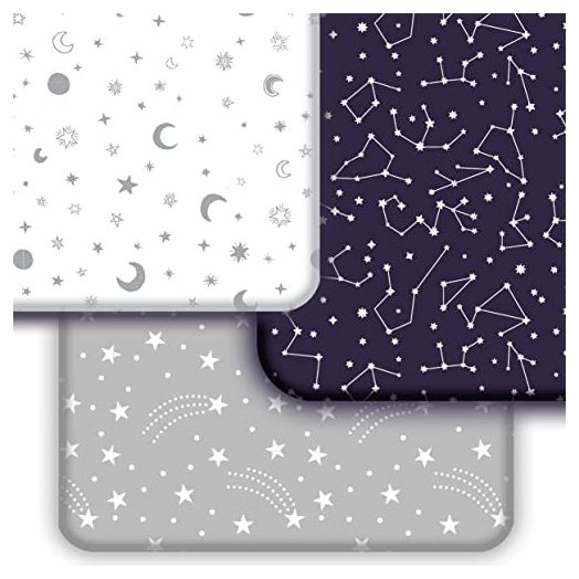 GROW WILD Crib Sheets for Boys or Girls | 3 Pack Soft Stretchy Jersey Cotton Fitted Crib Sheet Neutral | Grey White Navy Blue Baby Crib Sheets for Girl, Crib Mattress Sheet or Toddler Bed Sheets
