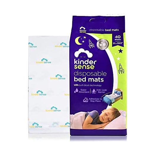 Kindersense® Disposable Bed Pads for Potty Training (20 Pads) - Bedwetting Mat & Mattress Protector - Incontinence Pads with Adhesive Leakproof and Absorbent Pads | Alt. to Training Pants (33.5"x31")