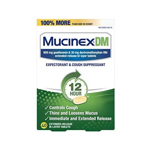 Mucinex Cough Suppressant and Expectorant, DM 12 Hr Relief Tablets, 600 mg, Multicolor, 40 Count
