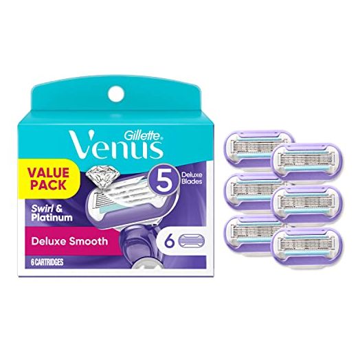 Gillette Venus Deluxe Smooth Swirl Womens Razor Blade Refills, 6 Count, Moisture Ribbon to Protect Against Irritation (Pack of 1)