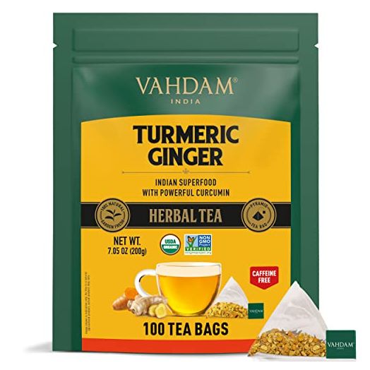 VAHDAM, Organic Turmeric Ginger Herbal Tea (100 Tea Bags), Caffeine Free