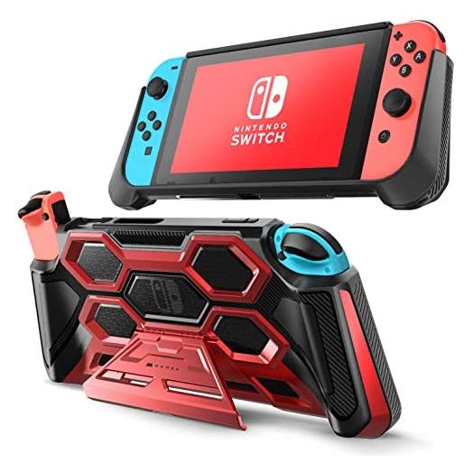 Mumba Protective Case for Nintendo Switch, [Battle Series] Heavy Duty Grip Cover for Nintendo Switch Console with Comfort Padded Hand Grips and Kickstand (Red)