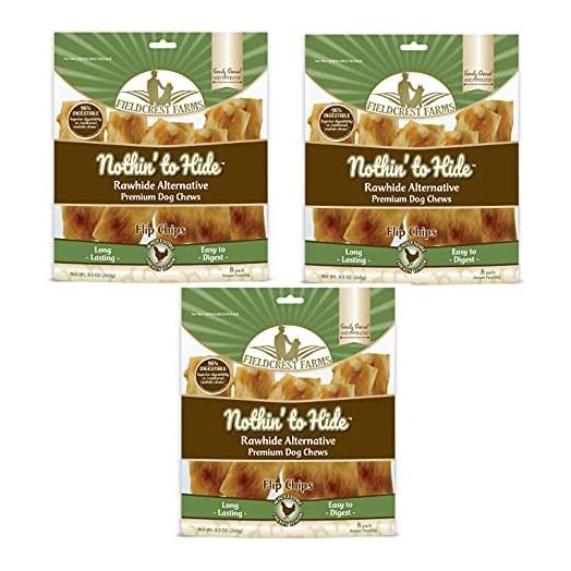 Nothin to Hide Flip Chips Dog Chews - All Natural Rawhide Alternative Treats for Dogs, Chicken, Beef or Peanut Butter Flavor Snack for All Breed Dogs - 3 Pack by Fieldcrest Farms (Chicken)