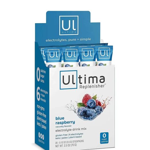 Ultima Replenisher Electrolyte Hydration Powder, Blue Raspberry Flavor - 1 Box of 20 Stickpacks