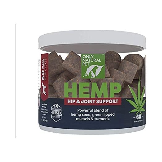 Only Natural Pet Hip & Joint Hemp Soft Chews - with Turmeric, Green Lipped Mussels - Hip & Joint Supplement for Dogs, Pain Relief & Mobility Support Formula, 60 Count