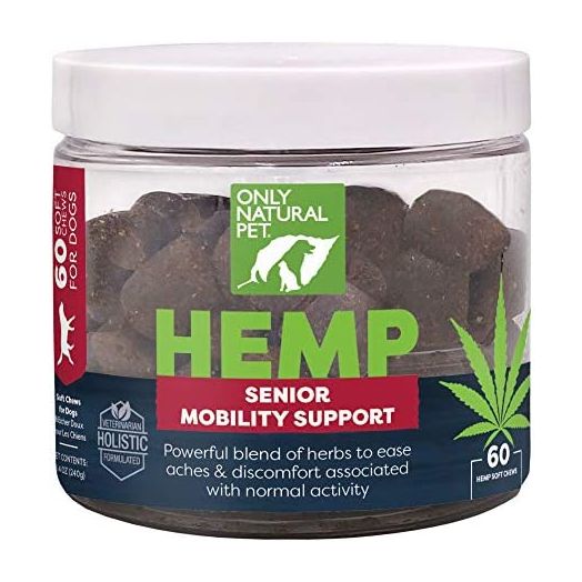 Only Natural Pet Hemp Senior Mobility Support - Hip & Joint Supplement for Dogs with Hemp Oil, MSM and Boswellia Serrata - 60 Count Soft Chews
