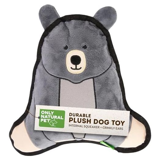 Only Natural Pet Mountain Friends Recycled Plush Dog Toys - Durable Double-Stitched Design with Internal Squeaker & Crinkly Ears - Stuffed Toy for Dogs, Squeaky Pet Toy | Beatrice The Bear, 9" x 9.5"