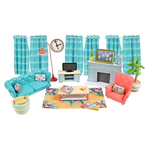 Sunny Days Entertainment Honey Bee Acres Cozy Living Room Décor – 28 Pieces Accessory Set | Colorful Farmhouse Doll Furniture | Pretend Play Toys for Kids