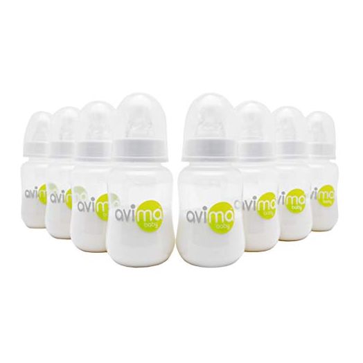 Avima 4 oz Anti Colic Newborn Baby Bottles, BPA Free, Standard Neck with Slow Flow Nipples (Set of 8)
