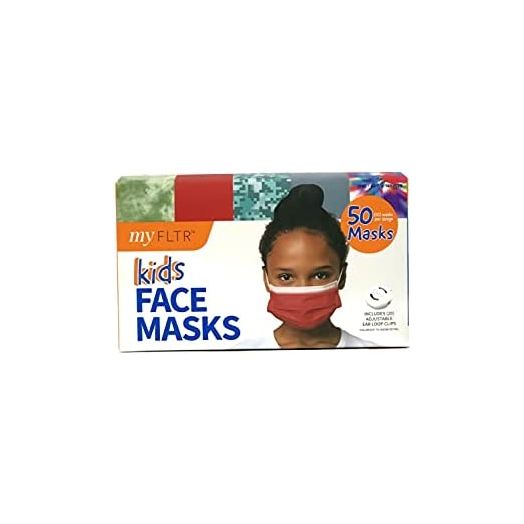 MY FLTR Kids Designed Face Masks Right Sized for Kids Adjustable Ear Loops 95% Filtration Including 20 Adjustable Ear Loops (10 Masks Per Designed) 50 Masks
