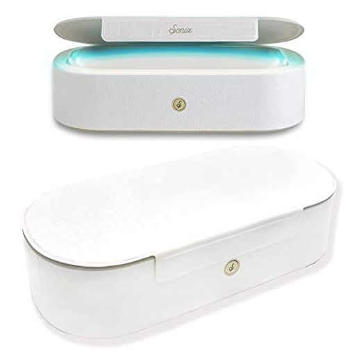Sonix Beyond UV+O3 Sanitizer Box and Universal Charger UV and Ozone Disinfector for Phone, Mask, Makeup Brush, Nail Tool (White Croc)
