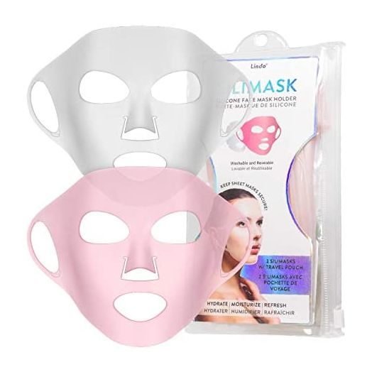 Lindo Silimask - Reusable Anti-Wrinkle Silicone Face Mask Holder for Sheet Masks, Moisturizing Facial Mask Cover, Prevent Evaporation, Beauty Face Tool, Travel Pouch Included, 2 Pack