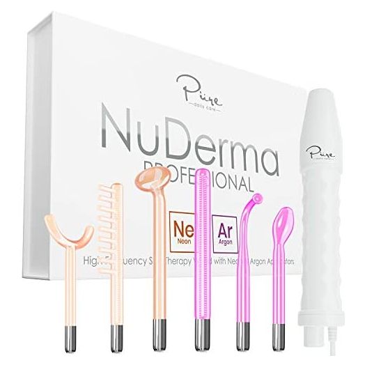 NuDerma Professional Skin Therapy Wand - Portable High Frequency Skin Therapy Machine with 6 Neon & Argon Wands – Boost Your Skin – Clear Firm & Tighten (110v)
