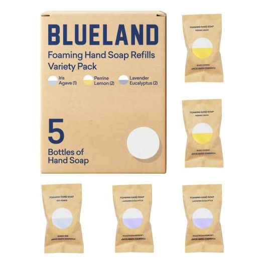 BLUELAND Foaming Hand Soap Tablet Refills - 5 Pack | Eco Friendly Products & Cleaning Supplies | Variety Pack Scents | Makes 5 x 9 Fl oz bottles (45 Fl oz total)