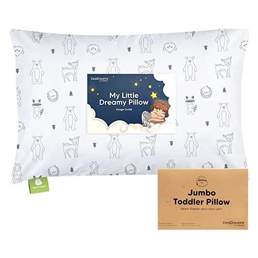Toddler Pillow with Pillowcase, Jumbo 14X20 - Soft Organic Cotton Toddler Pillows for Sleeping - Machine Washable Crib Pillow - Perfect for Travel, Toddler Cot, Bed Set (KeaFriends)