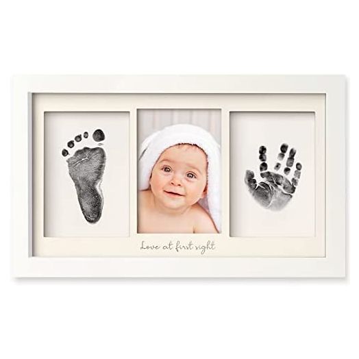 Inkless Baby Hand And Footprint Kit Frame - Personalized Baby Picture Frame for Newborn - Mess Free Baby Frame - Baby Keepsake - Baby Footprint Kit Handprint Kit - Baby Shower Gifts (Alpine White)