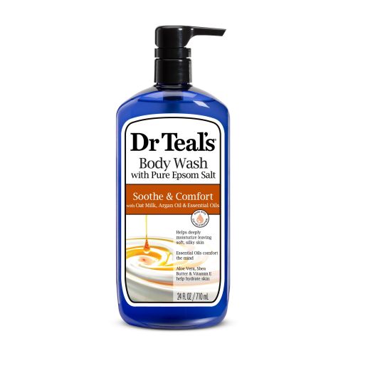 Dr Teal's Body Wash with Pure Epsom Salt, Soothe & Comfort with Oat Milk & Argan Oil, 24 fl oz.