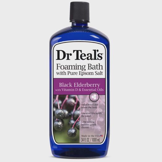 Dr Teal's Foaming Bath with Pure Epsom Salt, Black Elderberry with Vitamin D, 34 fl oz.