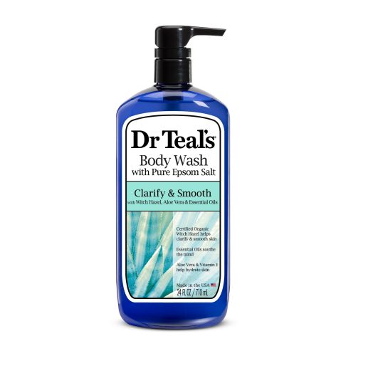 Dr Teal's Body Wash with Pure Epsom Salt, Clarify & Smooth with Witch Hazel & Aloe Vera, 24 fl oz.