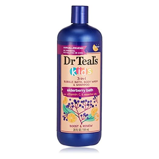 Dr Teal's Kids 3 in 1 Elderberry Bubble Bath, Body Wash & Shampoo with Vitamin C & Essential Oils 20 fl oz
