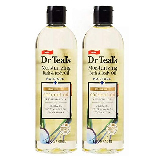 Dr Teal's Bath & Body Oil 2-Pack (17.6 fl oz Total) Moisturizing Coconut Oil & Essential Oils
