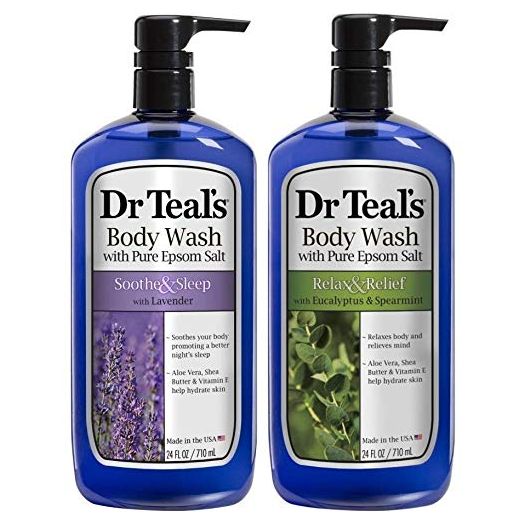 Dr Teal's Body Wash Combo Pack (48 fl oz Total), Soothe & Sleep with Lavender, and Relax & Relief with Eucalyptus & Spearmint