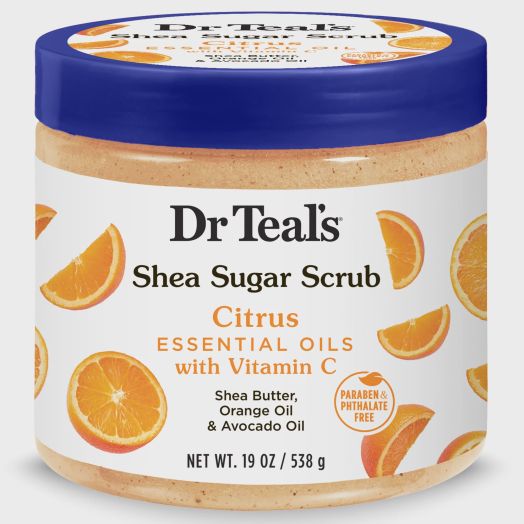 Dr Teal's Shea Sugar Body Scrub, Citrus Essential Oils with Vitamin C, 19 oz