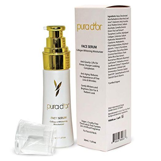 PURA D'OR Face Serum Collagen Whitening Moisturizer (30mL) - Whitens & Brightens Skin For Radiant, Firmer, Sharper Looking Complexion, Reduces the Appearance of Fine Lines & Wrinkles - For Face & Neck