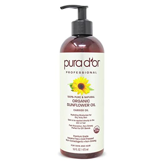 PURA D'OR Organic Sunflower Seed Oil, 100% Pure Carrier Oil, 16oz