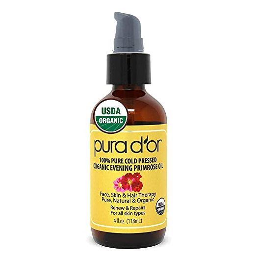 PURA D'OR Organic Evening Primrose Oil, 100% Pure Cold Pressed, 4oz