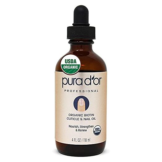 PURA D'OR Organic Nail and Cuticle Oil (4oz) Nourishing Treatment with Dropper - Natural Blend Enriched with Biotin, Vitamin E, Milk for Nail Growth, Healthy Nail Beds and Great for Acrylic Nails