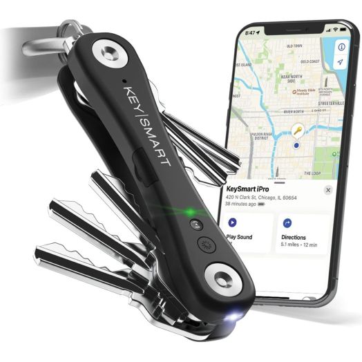 KeySmart iPro - Apple Find My App Compatible - Find Your Lost Keys Smart Key Organizer Keychain Holder, Compact Trackable Key Chain Keyholder, LED Flashlight (up to 14 Keys, Black)