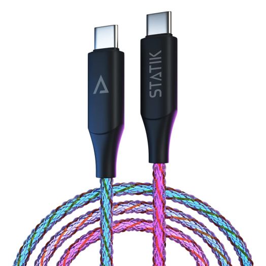 Statik Light Up Charger Cable - GloBright Braided LED Charging Cable, Glowing Super Fast Charging 100W Light Up Cable, Data Transfer, Lighted Phone Charger Cord - 6FT/1.8M, Type USB C to USB C