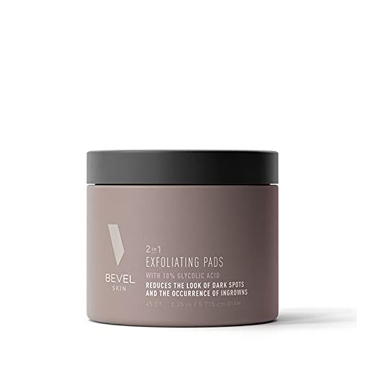 Bevel Exfoliating 10% Glycolic Acid Toner Pads for Face with Green Tea and Lavender, Helps Avoid Ingrown Hairs, Razor Bumps and Uneven Skin Tone, 45 Count