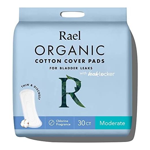 Rael Organic Incontinence Pads Moderate Organic Bladder Control and Postpartum Pads, 4 Layer Core with Leak Guard Technology, Postpartum (30 Count)