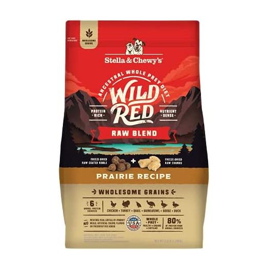 Stella & Chewy’s Wild Red Raw Blend Kibble Dry Dog Food – Wholesome Grains, Protein Rich – Prairie Recipe, 3.5 lb Bag