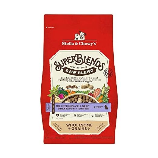 Stella & Chewy's SuperBlends Raw Blend Wholesome Grains Puppy Cage-Free Chicken & Wild Caught Salmon Recipe with Superfoods, 3.25 lb. Bag