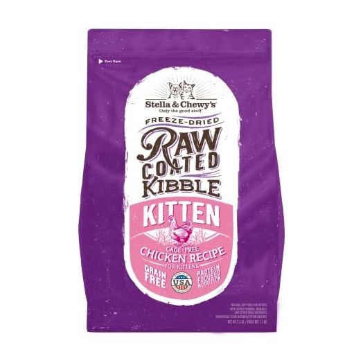 Stella & Chewy's Raw Coated Premium Kibble Cat & Kitten Food – Grain Free, Protein Rich Meals – Cage-Free Chicken for Kittens Recipe – 2.5 lb. Bag