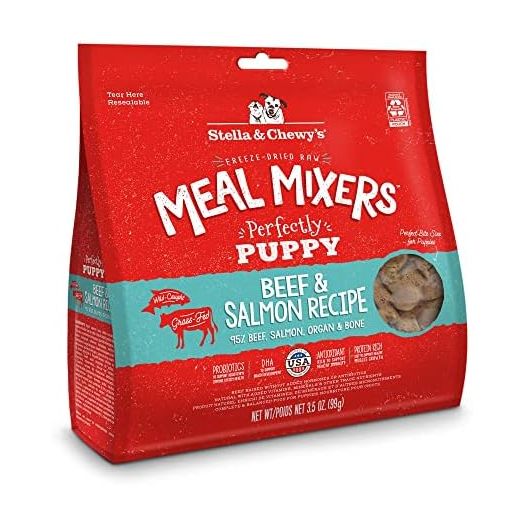Stella & Chewy's Freeze Dried Raw Meal Mixers – Crafted for Puppies – Grain Free, Protein Rich Perfectly Puppy Beef & Salmon Recipe – 3.5 oz Bag
