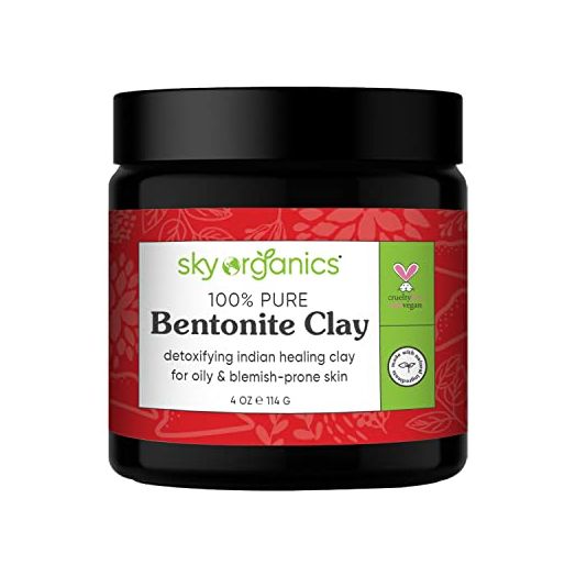 Sky Organics Indian Healing Clay with Detoxifying Bentonite Clay for Face, 100% Pure to Detoxify, Purify & Cleanse, 4 Oz.