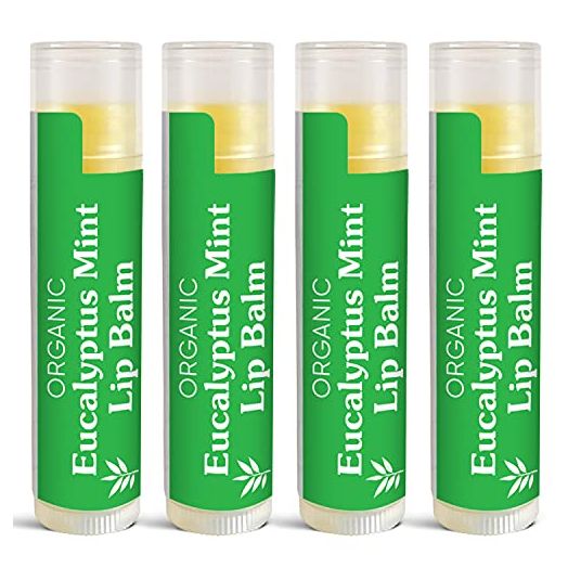 Sky Organics Organic Eucalyptus Mint Lip Balm With Beeswax for Lips, USDA Certified Organic to Moisturize, Soothe & Soften, 4pk.