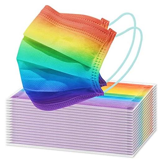 60-Pack Disposable Face Masks Unisex Adult Size Gradient Rainbow Colors Individually Wrapped, 3-Layer Safety Filter Soft Elastic Ear Loops Breathable Comfortable Fit