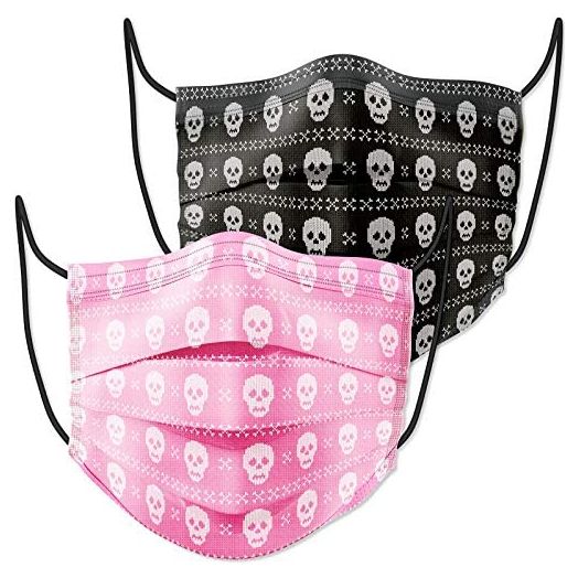 60PCS Disposable Protective Fashion Face Mask Skull Crossbones Knitted Sweater Pattern Couple Matching Print Stylish Gift 3-Ply Individually Packed Skin-Friendly Breathable Comfortable, Halloween