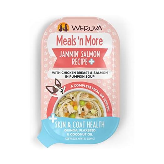 Weruva Meals 'n More Natural Wet Dog Food, Jammin' Salmon Plus Skin & Coat Health, 3.5oz Cup (Pack of 12)