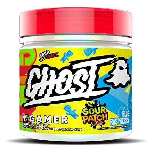 GHOST Gamer: Energy and Focus Support Formula - 40 Servings, Sour Patch Kids Blue Raspberry - Brain-Boosting Nootropics & Natural Caffeine for Attention, Accuracy & Reaction Time - Vegan, Gluten-Free